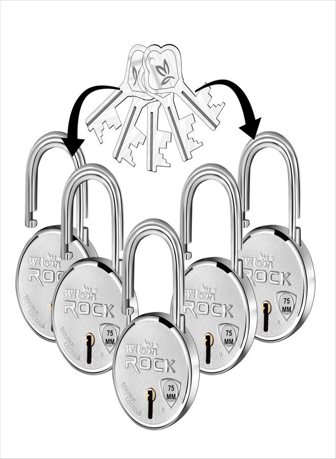 Wilson Locks Wilson® 75mm Big Size 5 Lock Set with 10 Same Key, Heavy Duty Brass Levers, Weather Resistant, Double Locking, Lock for Main Gate (5 Lock & 10 Same Keys, 75mm) - Image 1
